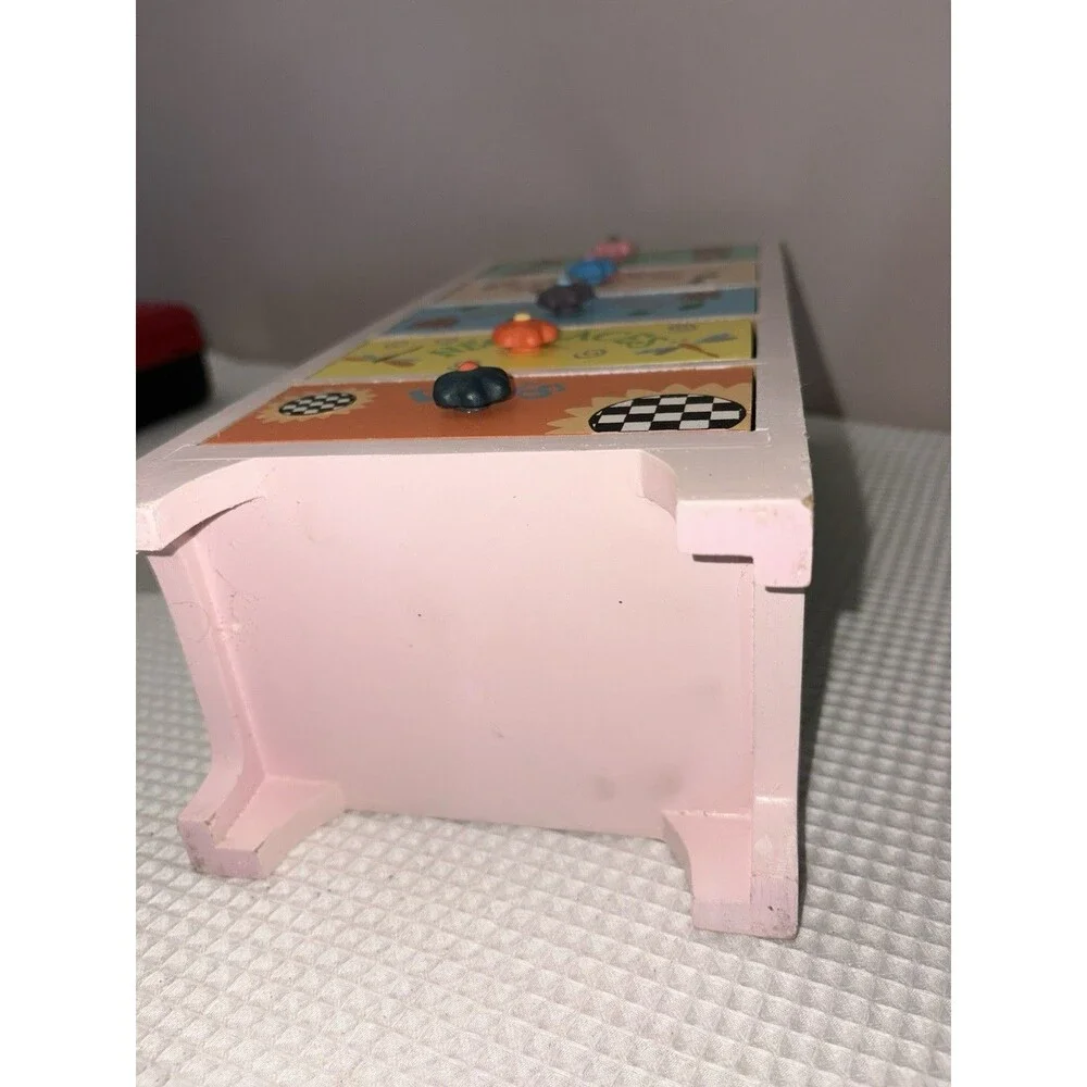 Vintage Y2K Wooden Mini Dresser Jewelry Box Kids Girls Hand Painted Trinket